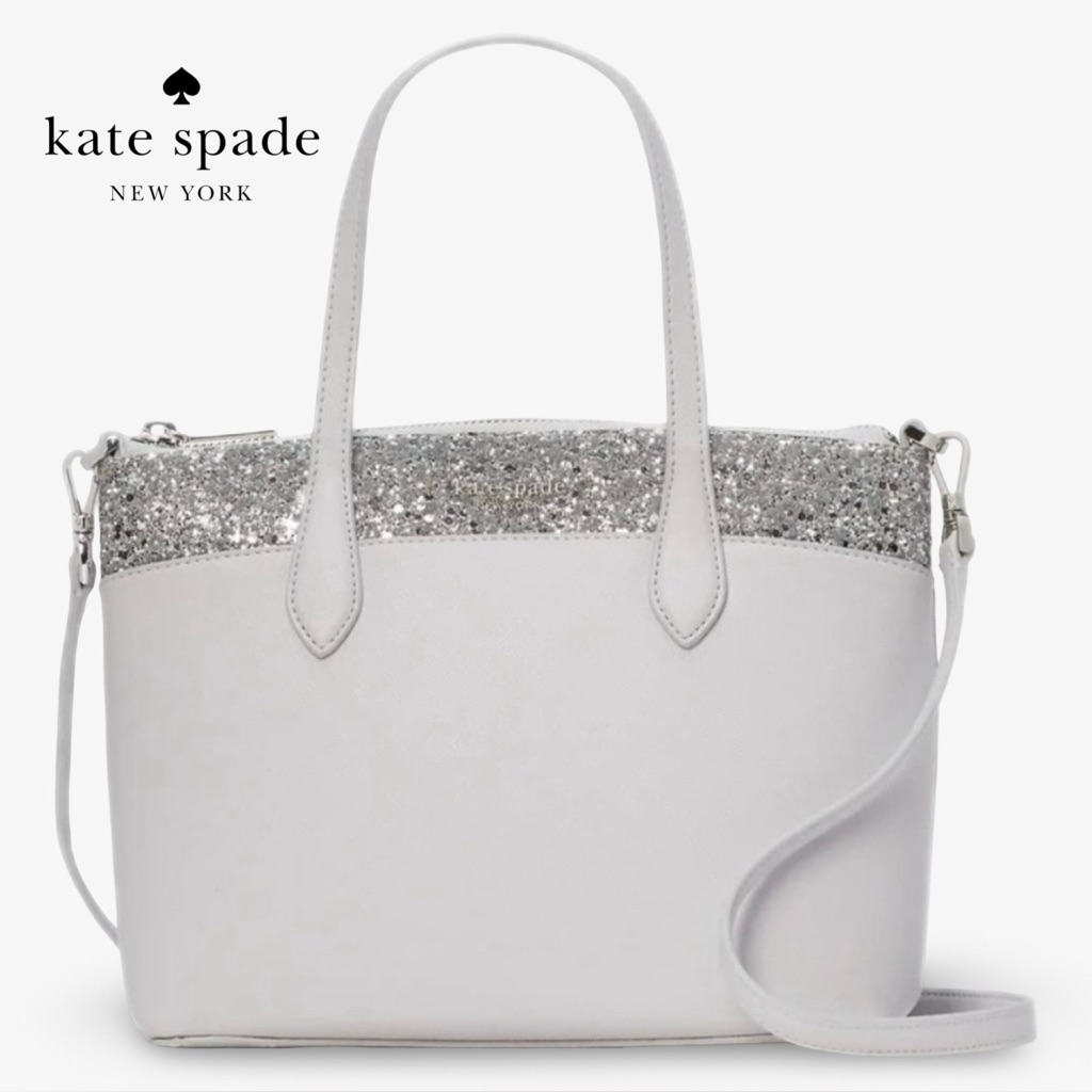 Kate Spade Flash Glitter Crossbody Satchel Grey Silver Nwt